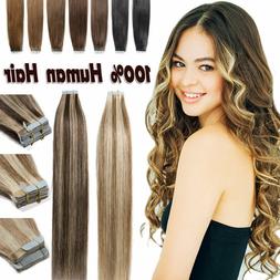 16 18 20" Tape In Real Remy Human Hair Extensions Thick Skin
