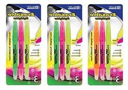 3 Pk, BAZIC Erasable Highlighters, Chisel Tip- 3/Pack 