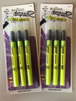 6 Sharpie Clear View Stick Highlighters,Narrow Chisel Tip, Y