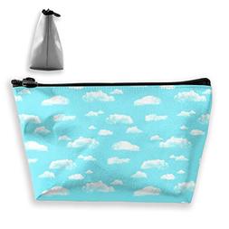 Makeup Bag Trapezoidal Storage Bag Cloud Blue Weather White 
