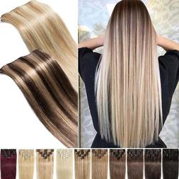 CLEARANCE Clip in 100% Real Human Hair Extensions Full Head 