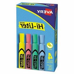 Desk Style Highlighter, Chisel Tip, Assorted Colors, 4/Set