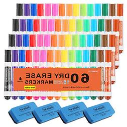 Dry Erase Markers with Eraser, 60 Pack Shuttle Art 15 Colors