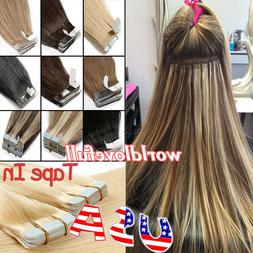 Durable Tape In Remy Human Hair Extensions Skin Weft Ombre H