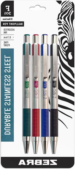 Zebra F-301 Ballpoint Stainless Steel Retractable Pen, Fine 