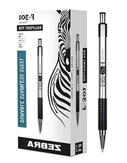 Zebra F-301 Ballpoint Stainless Steel Retractable Pen, Fine 