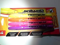 Glowline Highlighters, assorted colors, Durable fiber tip, 4