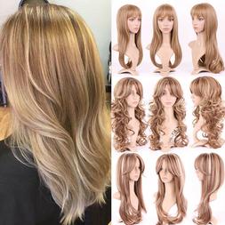 Highlight Blonde Full Hair Wigs with Bangs Cosplay Party Bro