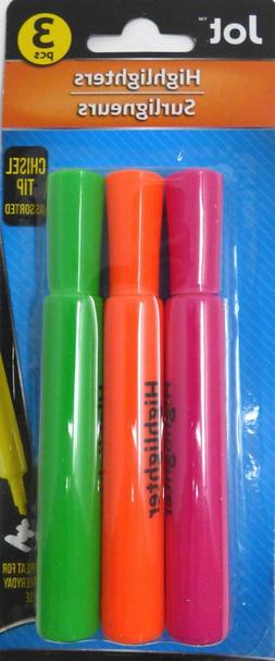 Jot Highlighters, Chisel Tip, 3 Count Pack ~ Pink, Orange, G