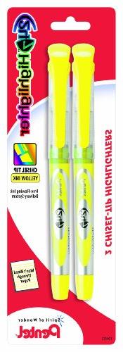 Pentel 24/7 Liquid Highlighter, Chisel Tip, Yellow Ink, 2 Pa