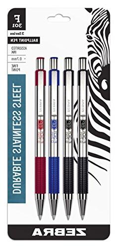 Zebra F-301 Ballpoint Stainless Steel Retractable Pen, Fine 