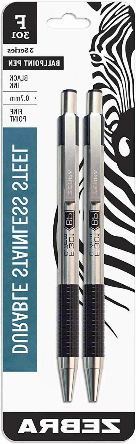 Zebra F-301 Ballpoint Stainless Steel Retractable Pen, Fine 