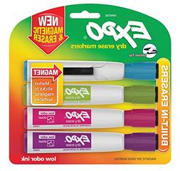 Magnetic Dry Erase Chisel Marker With Eraser 4/Pkg-Assorted 