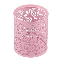 Coolrunner Metal Rose Flower Hollow Pen Pencil Pot Cylinder 