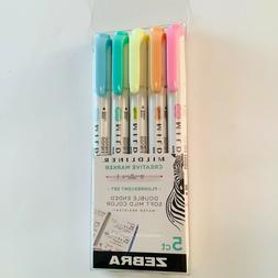 Zebra Midliners 5 Soft Mild Colors Fluorescent Double Ended 