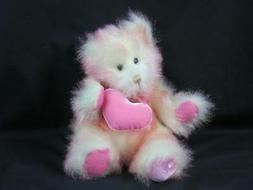 PLUSH DAKIN PINK HEART HIGHLIGHT MAUVE TIPPED TEDDY BEAR 528